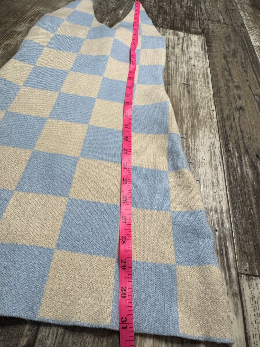 Peppermayo Blue Cream Checkerboard Halter Mini Dress Knit Open Back S/M - Picture 7 of 7